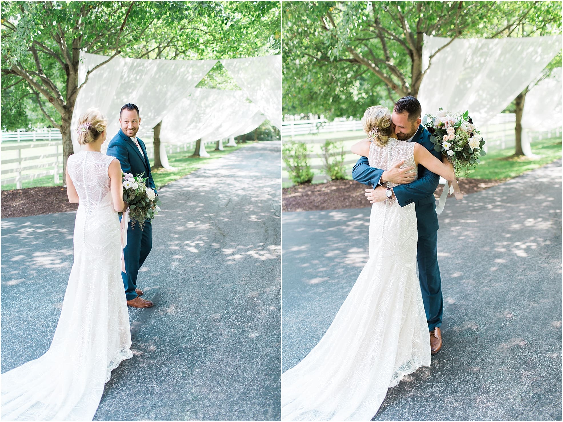 Arielle Peters Photography | Bride and groom having first reveal outside on wedding day at Joseph Decuis Farm in Roanoke, Indiana.