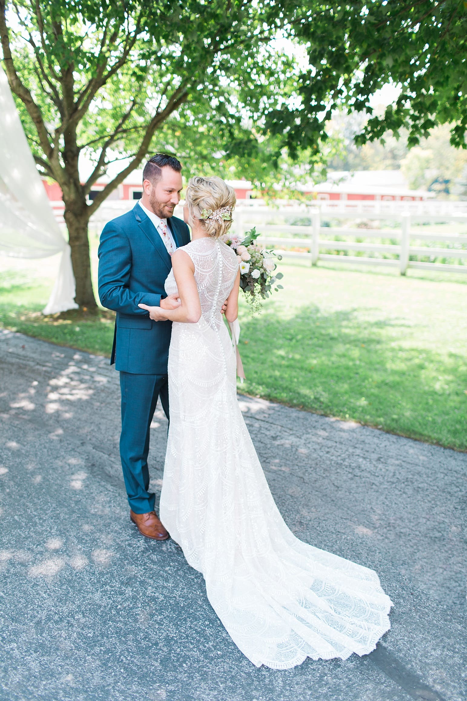 Arielle Peters Photography | Bride and groom having first reveal outside on wedding day at Joseph Decuis Farm in Roanoke, Indiana.