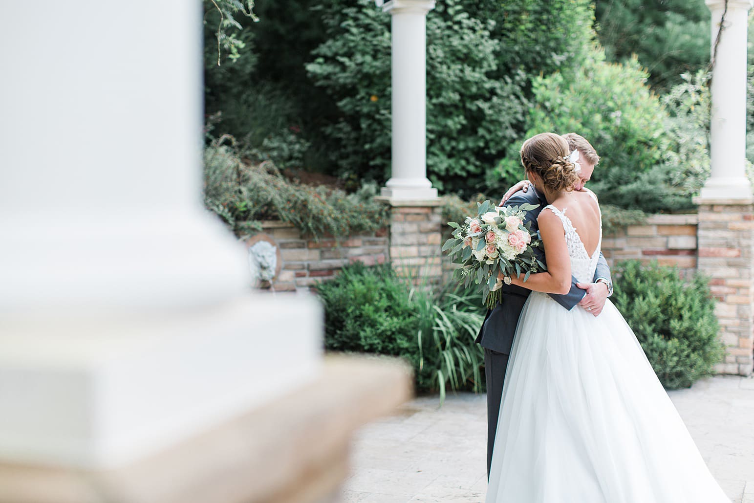 Arielle Peters Photography | Bride and groom having first reveal on wedding day at The Pavilion at Sandy Pines in Demotte, Indiana.