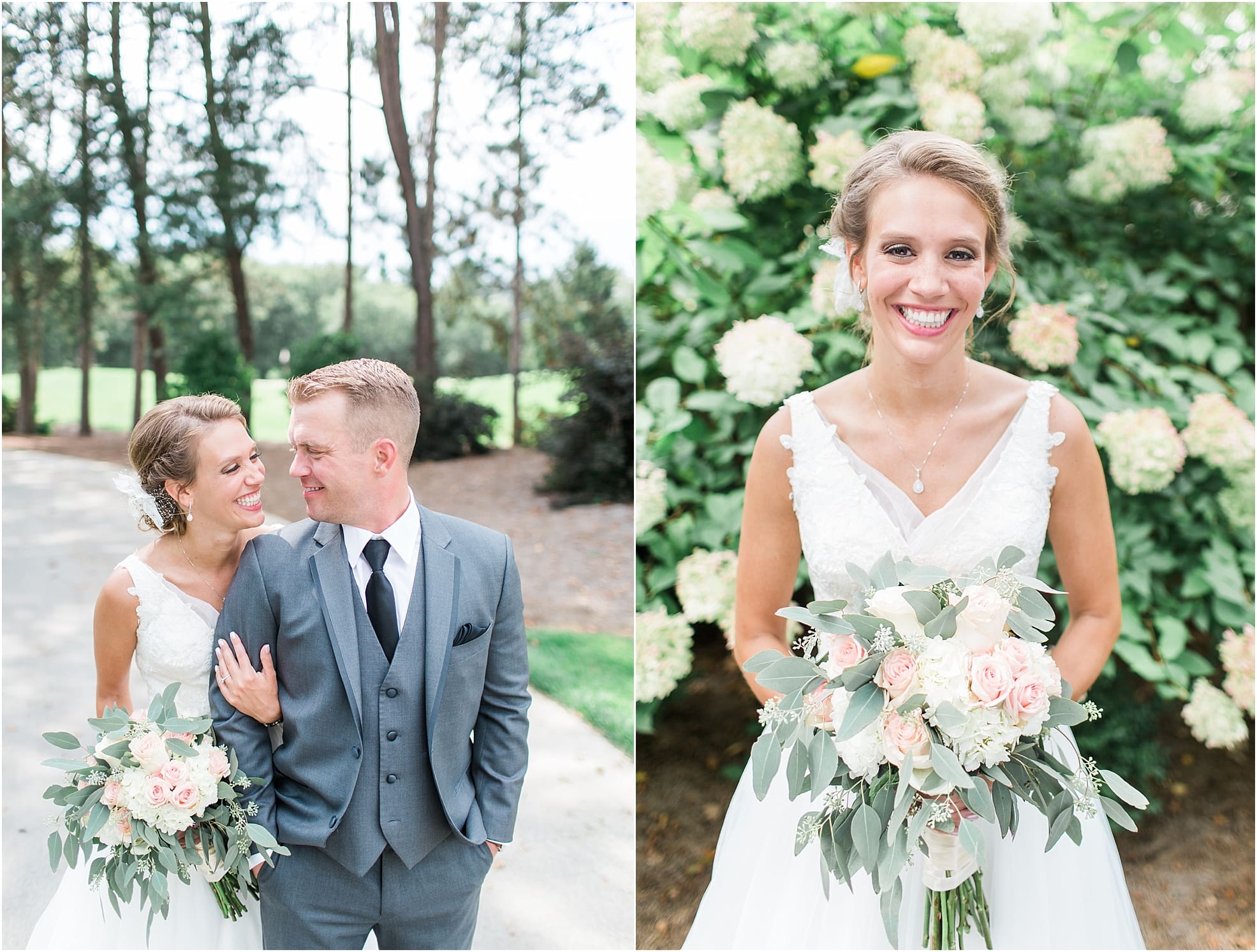 Arielle Peters Photography | Bride and groom walking in pine tree forest on wedding day at The Pavilion at Sandy Pines in Demotte, Indiana.