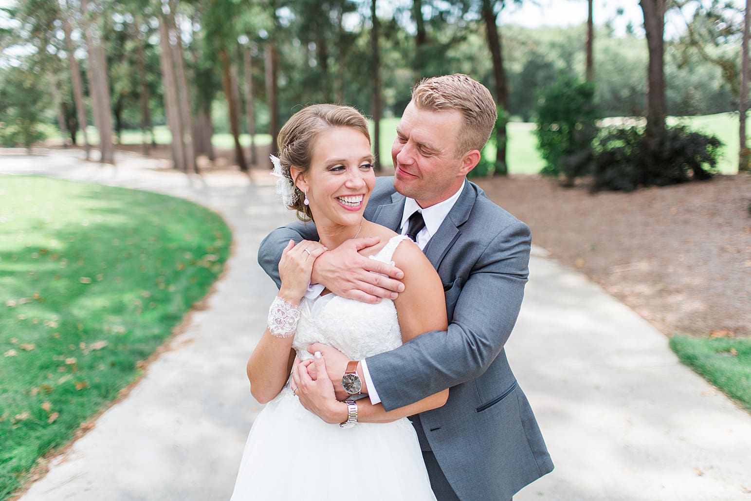 Arielle Peters Photography | Bride and groom in pine tree forest on wedding day at The Pavilion at Sandy Pines in Demotte, Indiana.