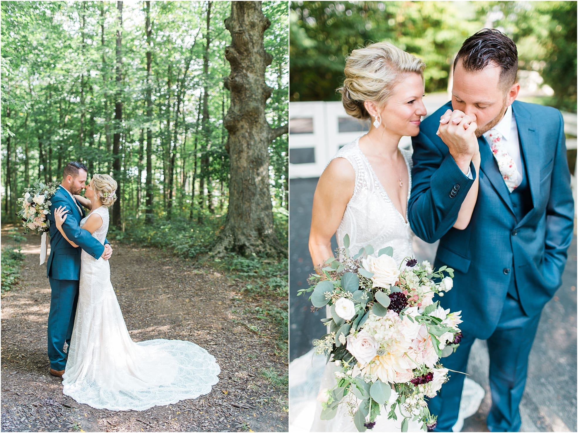 Arielle Peters Photography | Bride and groom in front of white fence on wedding day at Joseph Decuis Farm in Roanoke, Indiana.