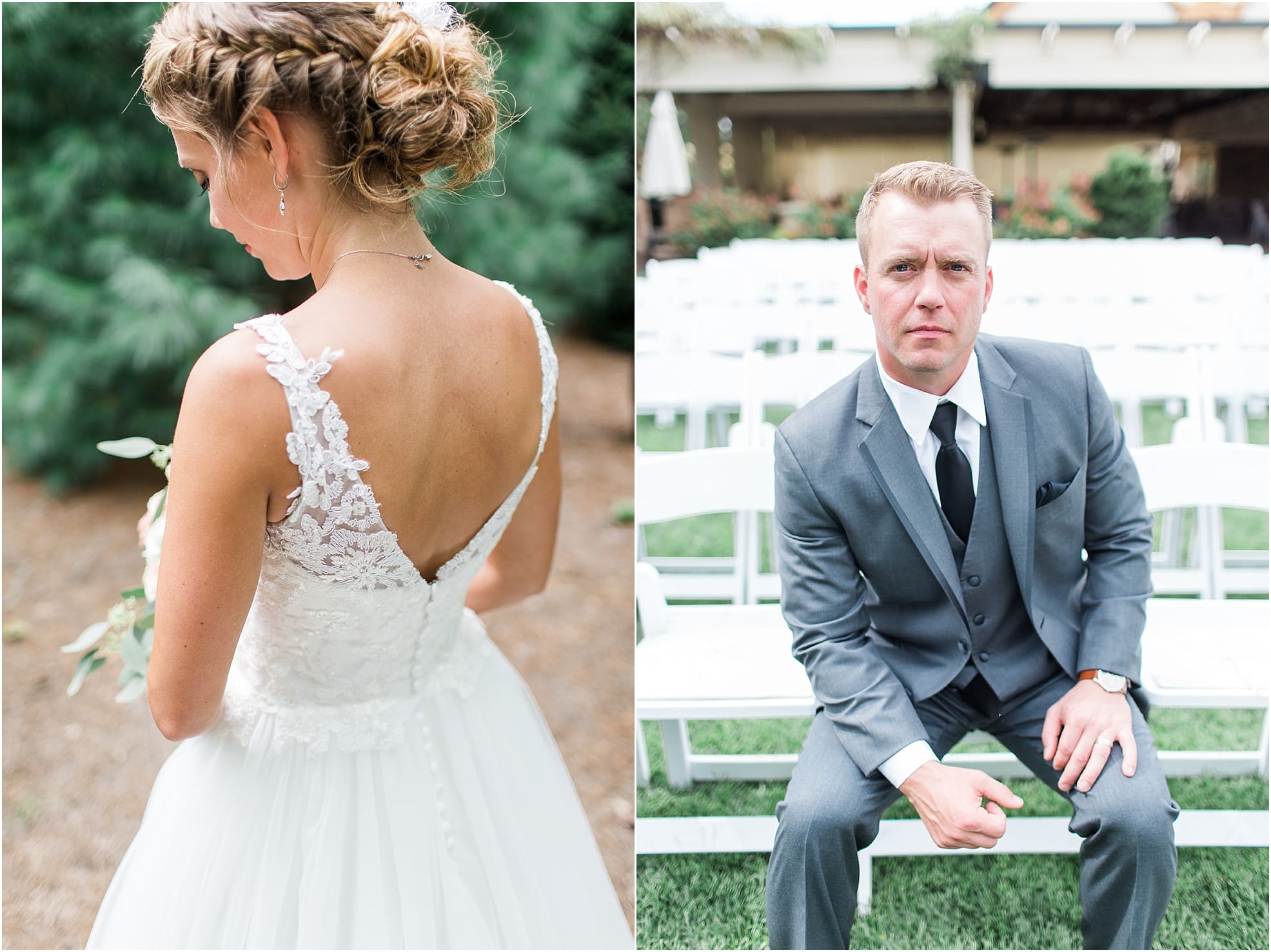 Arielle Peters Photography | Bride and standing in pine tree forest on wedding day at The Pavilion at Sandy Pines in Demotte, Indiana.