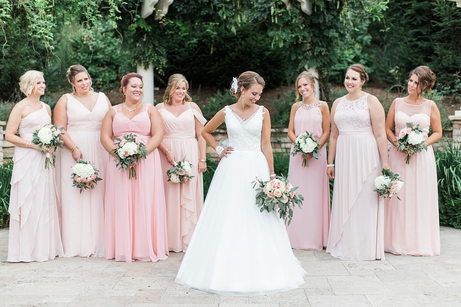 Arielle Peters Photography | Bride and bridesmaids under pavilion on wedding day at The Pavilion at Sandy Pines in Demotte, Indiana.