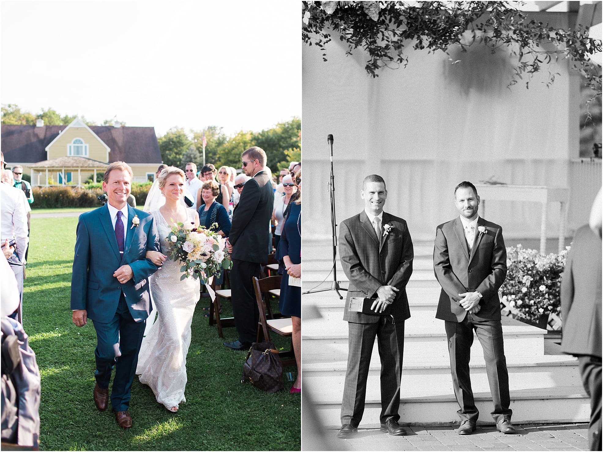 Arielle Peters Photography | Father of bride walking bride down aisle at outdoor wedding ceremony at Joseph Decuis Farm in Roanoke, Indiana.