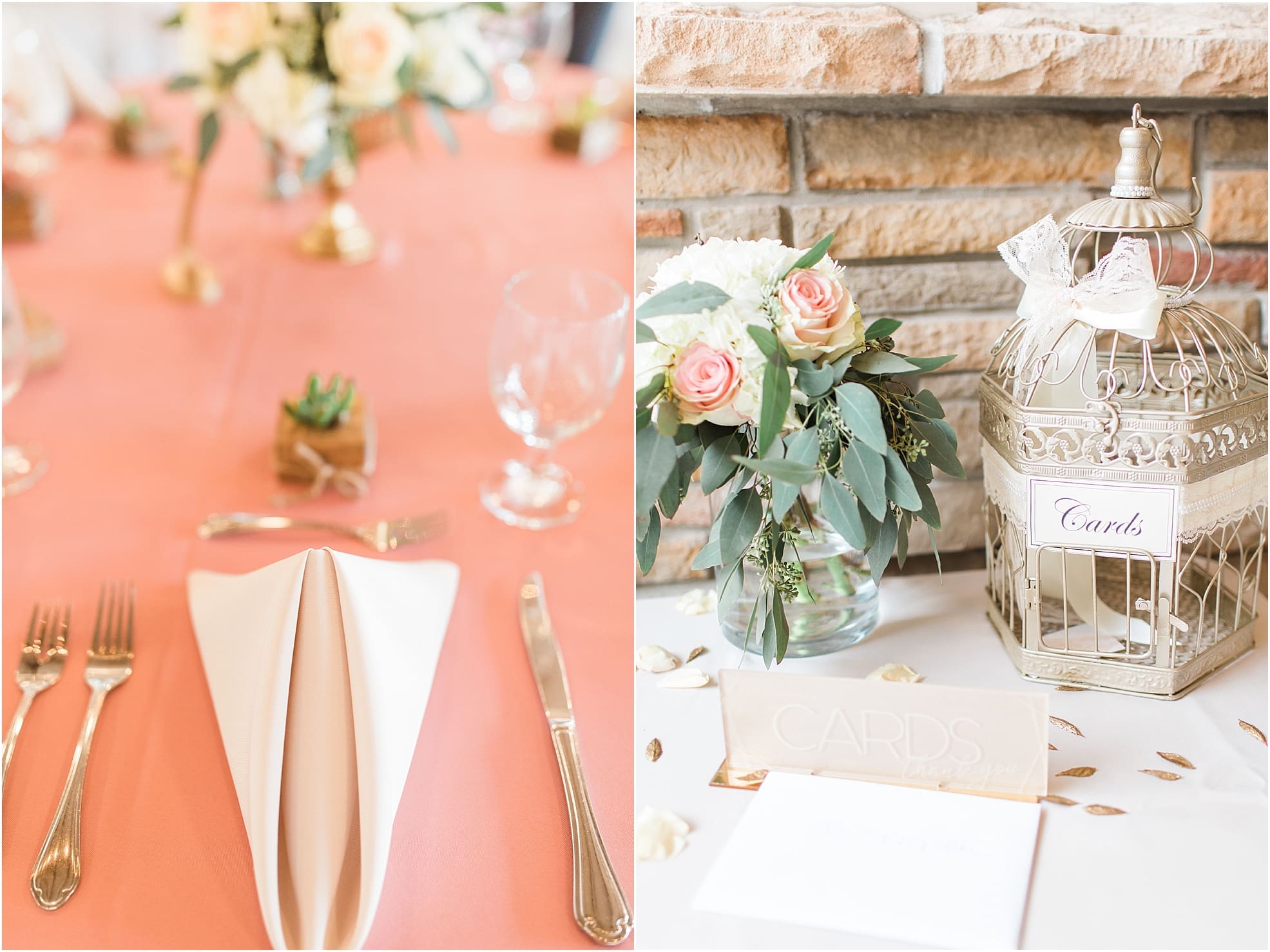 Arielle Peters Photography | Wedding reception table settings and floral arrangements on wedding day at The Pavilion at Sandy Pines in Demotte, Indiana.
