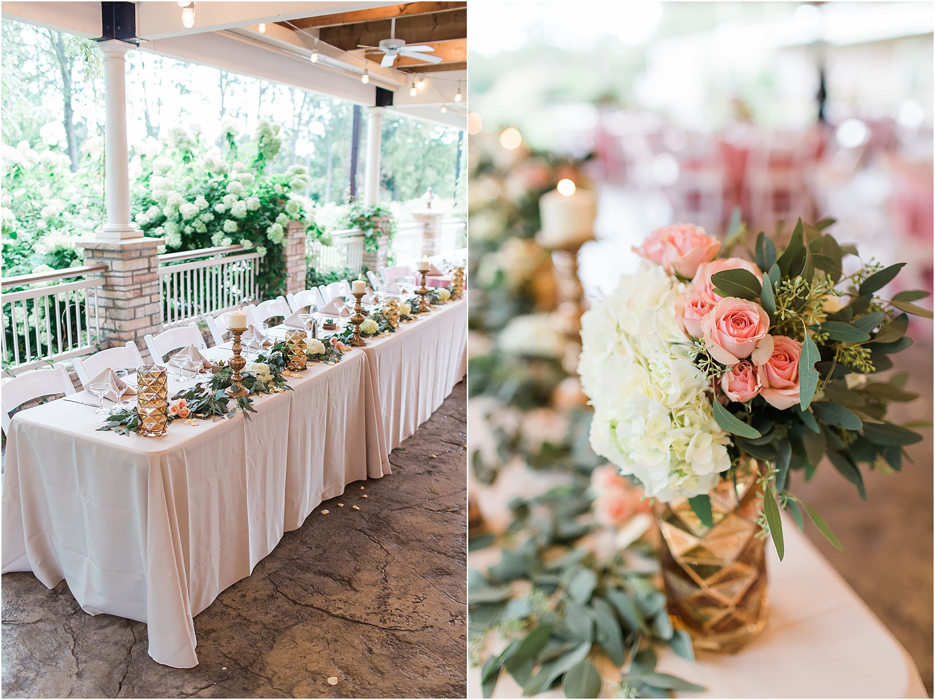Arielle Peters Photography | Wedding reception table settings and floral arrangements on wedding day at The Pavilion at Sandy Pines in Demotte, Indiana.