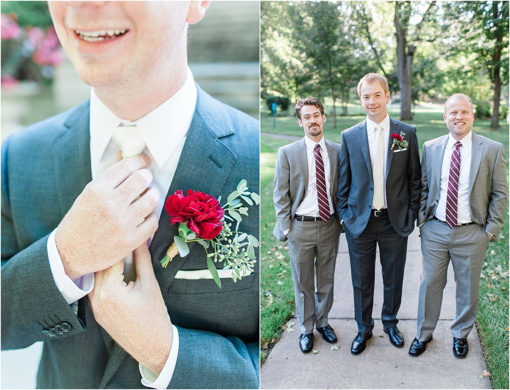 Arielle Peters Photography | Groom and groomsmen in park on fall wedding day in Winona Lake, Indiana.