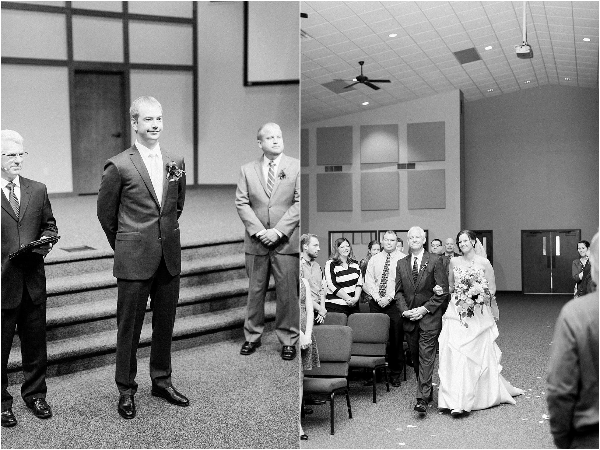 Arielle Peters Photography | Father of bride walking bride down the aisle on fall wedding day in Winona Lake, Indiana.