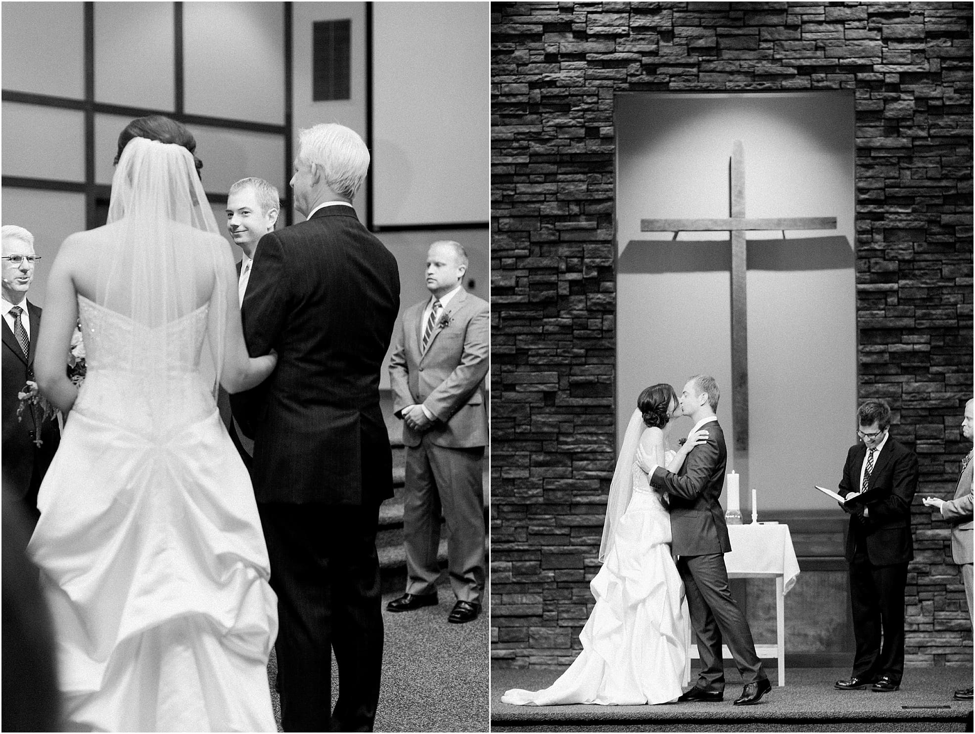 Arielle Peters Photography | Bride and groom kissing at the alter on fall wedding day in Winona Lake, Indiana.