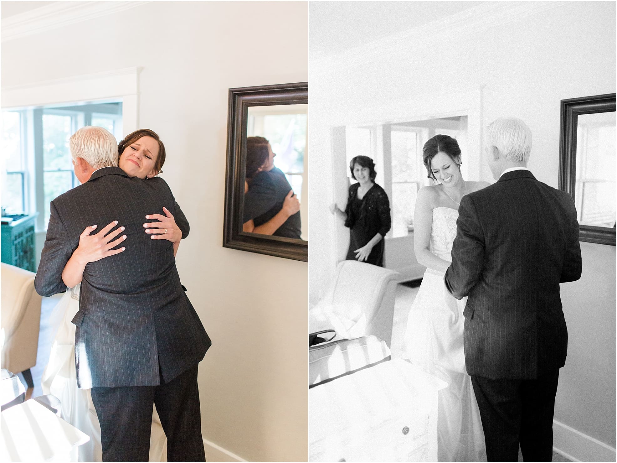 Arielle Peters Photography | Father of bride and bride having first reveal on fall wedding day in Winona Lake, Indiana.