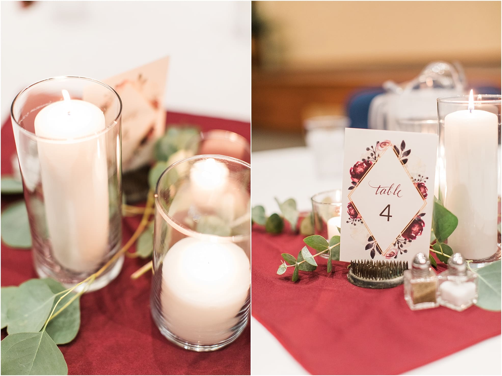 Arielle Peters Photography | Fall wedding table settings and floral arrangements on fall wedding day in Winona Lake, Indiana.