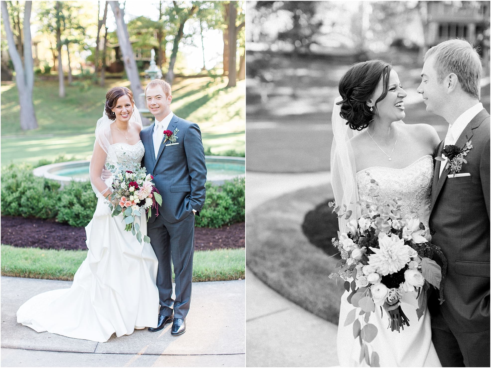Arielle Peters Photography | Bride and groom walking in park on fall wedding day in Winona Lake, Indiana.