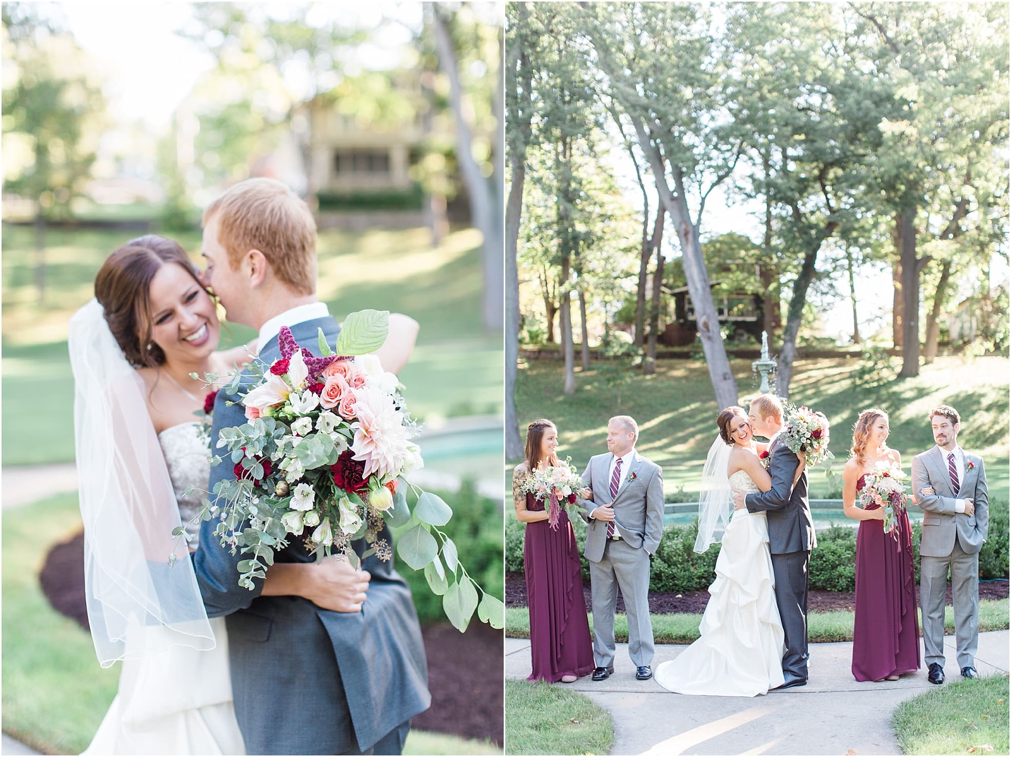Arielle Peters Photography | Bride and groom kissing in park on fall wedding day in Winona Lake, Indiana.