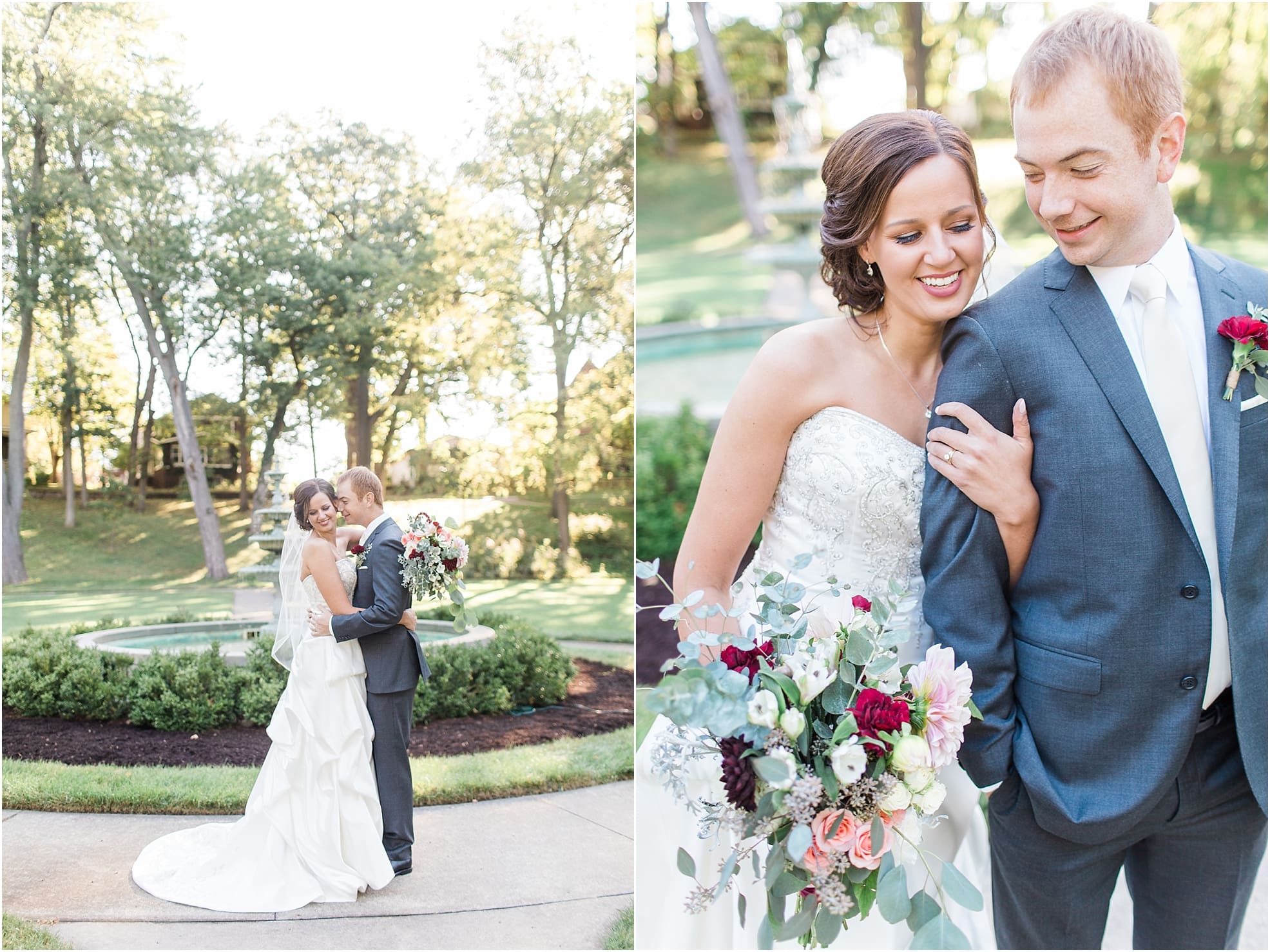 Arielle Peters Photography | Bride and groom walking in a park on fall wedding day in Winona Lake, Indiana.