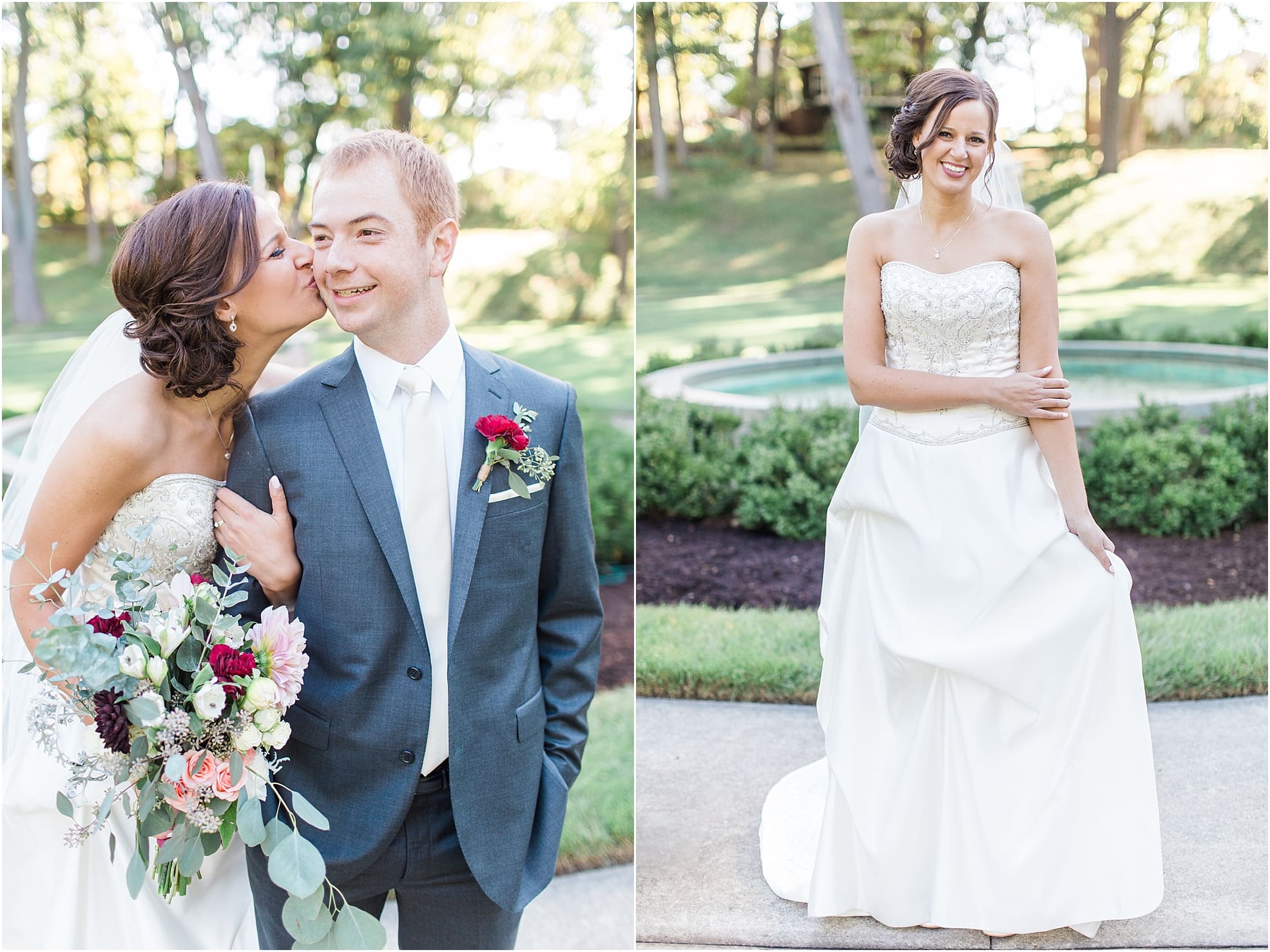 Arielle Peters Photography | Bride and groom kissing in park on fall wedding day in Winona Lake, Indiana.