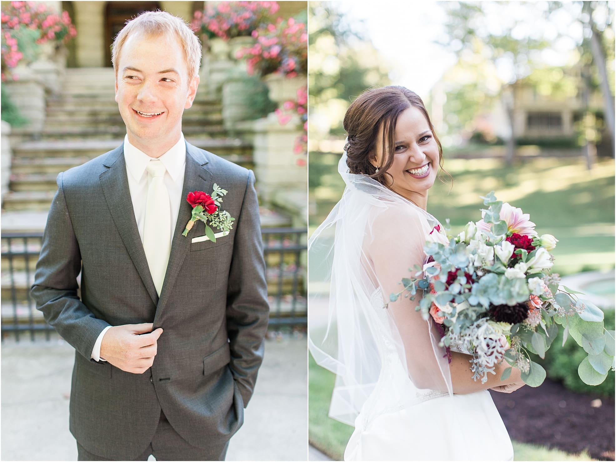 Arielle Peters Photography | Bride and groom in park on fall wedding day in Winona Lake, Indiana.