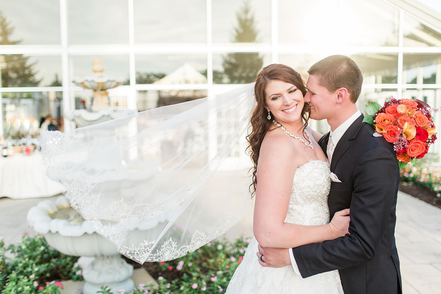 Arielle Peters Photography taking a couple’s wedding day photos at the Ritz Charles Garden Pavilion located in Carmel, Indiana. 