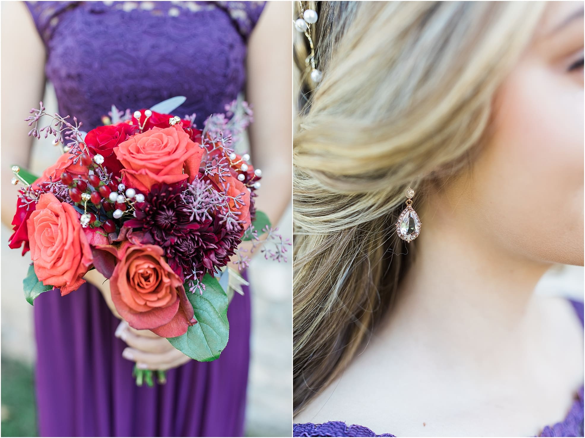 Arielle Peters Photography | Bride and bridesmaids holding bouquet on wedding day in Carmel, Indiana. 