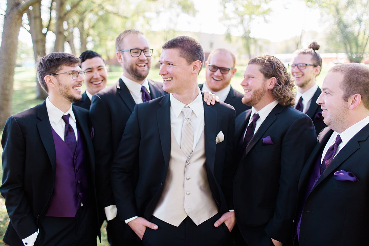 Arielle Peters Photography | Groom and groomsmen outside on wedding day in Carmel, Indiana. 