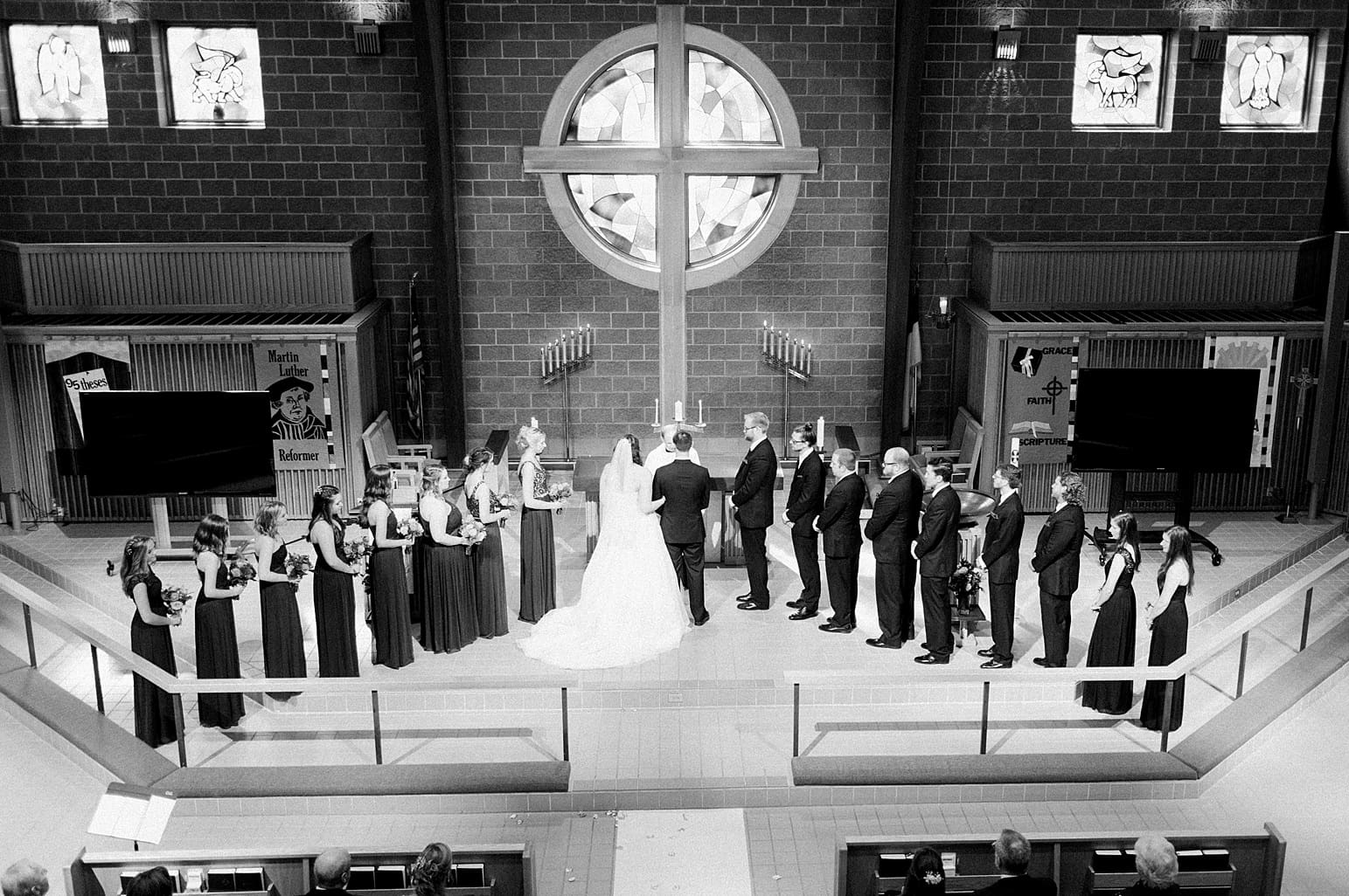 Arielle Peters Photography | Bride and groom at the alter on wedding day in Carmel, Indiana. 