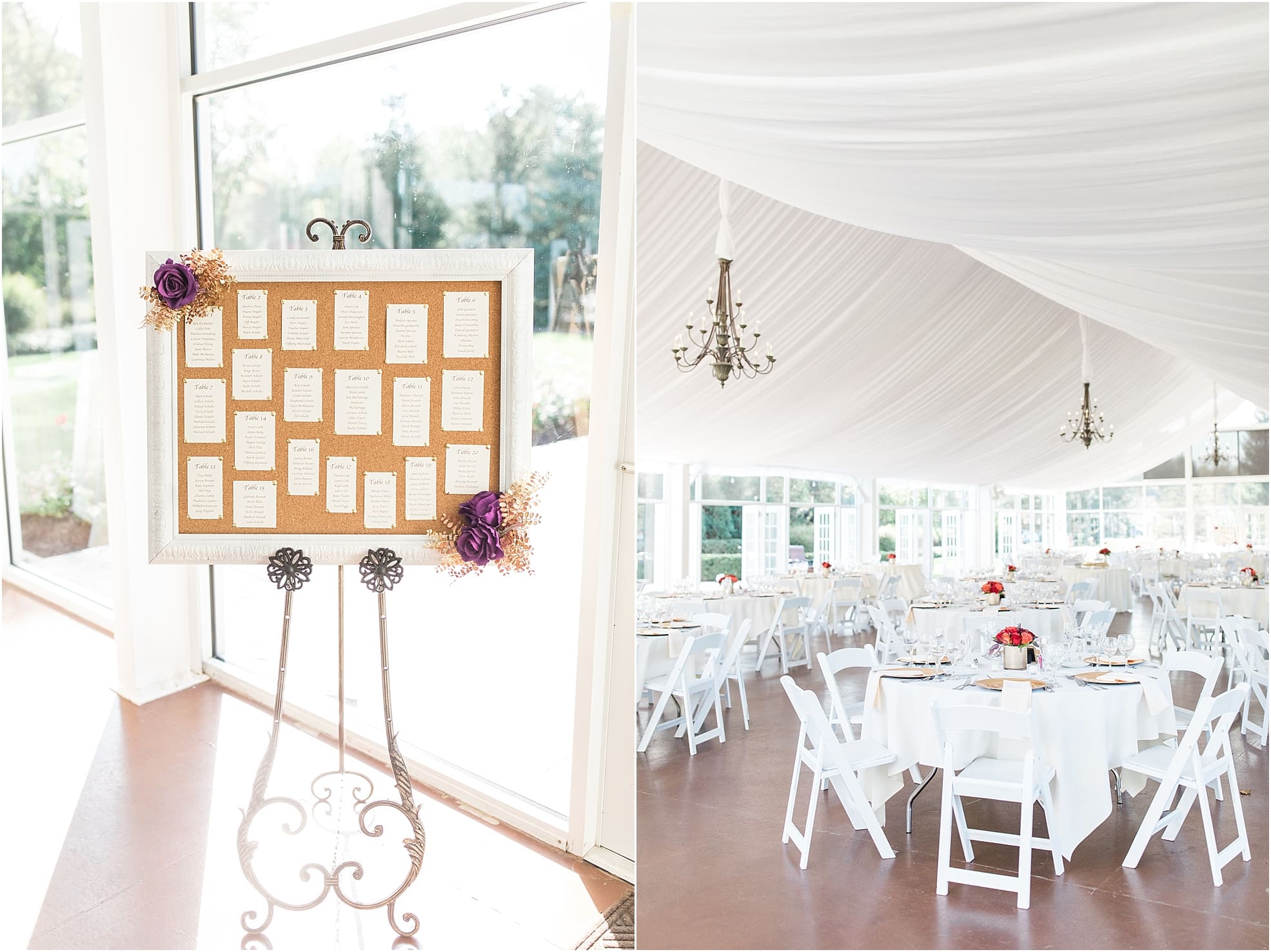 Arielle Peters Photography | Fall wedding table settings and floral arrangements on wedding day at the Ritz Charles Garden Pavilion in Carmel, Indiana. 