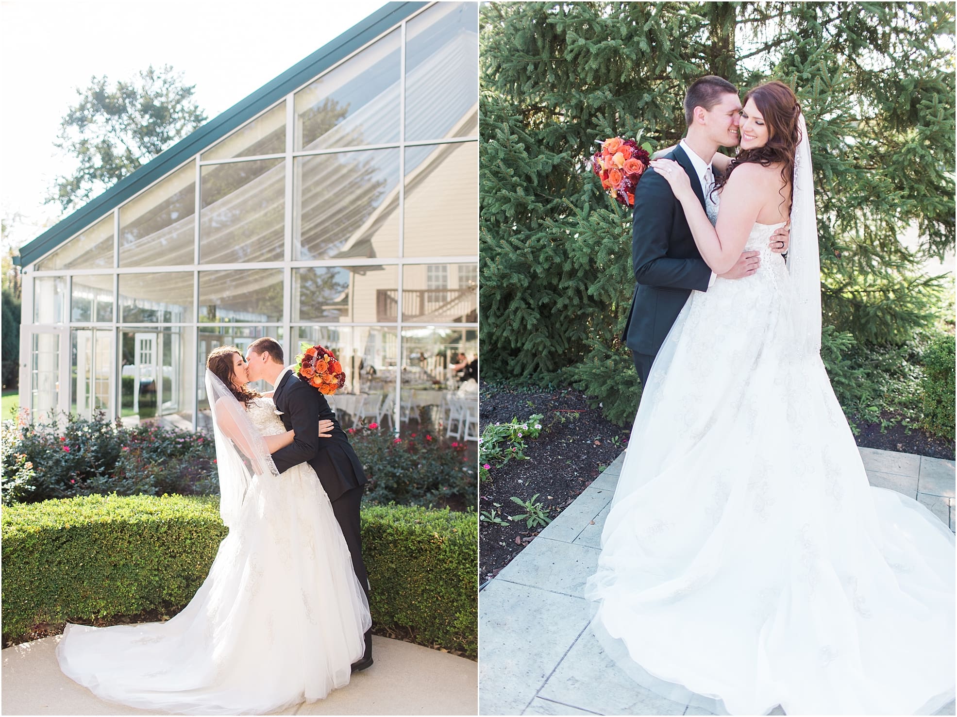 Arielle Peters Photography | Bride and groom kissing on wedding day at the Ritz Charles Garden Pavilion in Carmel, Indiana. 