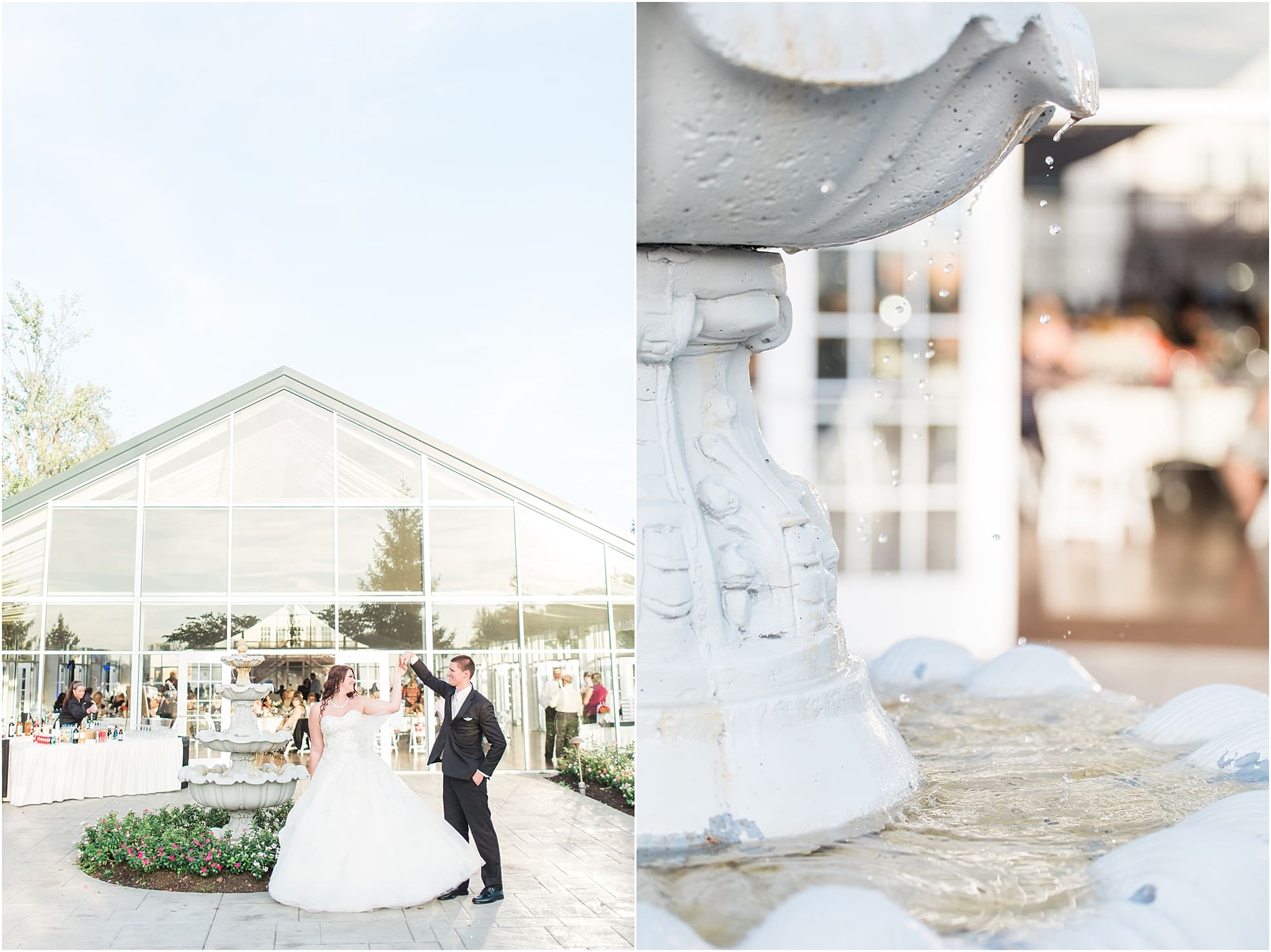 Arielle Peters Photography | Bride and groom dancing in courtyard outside on wedding day at the Ritz Charles Garden Pavilion in Carmel, Indiana. 