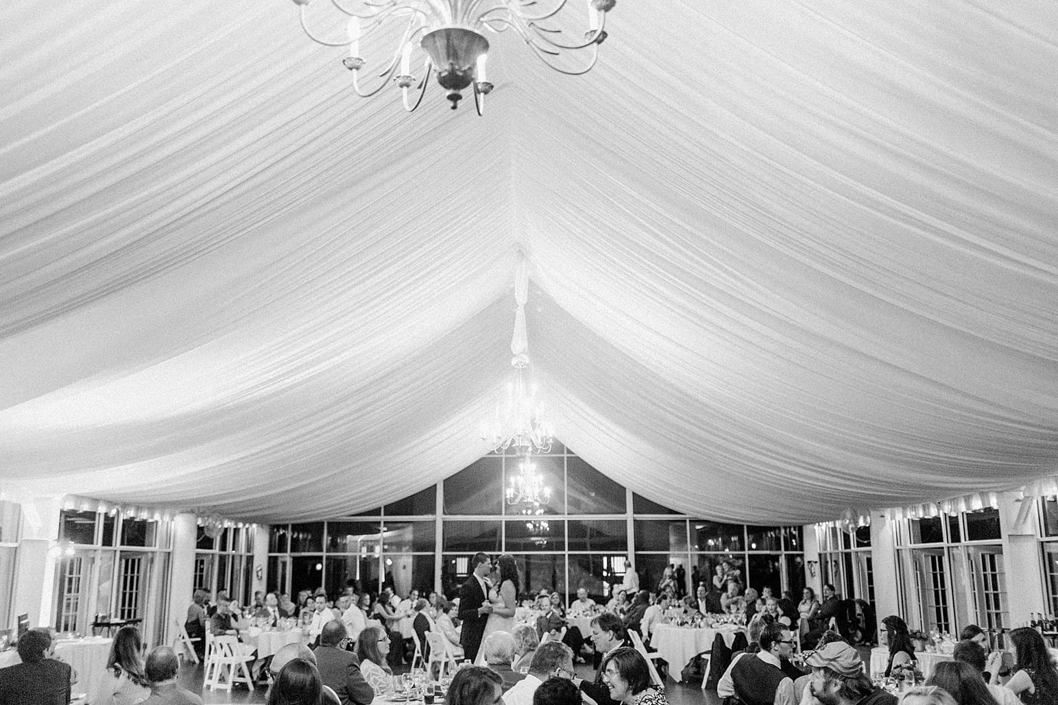 Arielle Peters Photography | Bride and groom sharing first dance at wedding reception on wedding day at the Ritz Charles Garden Pavilion in Carmel, Indiana. 