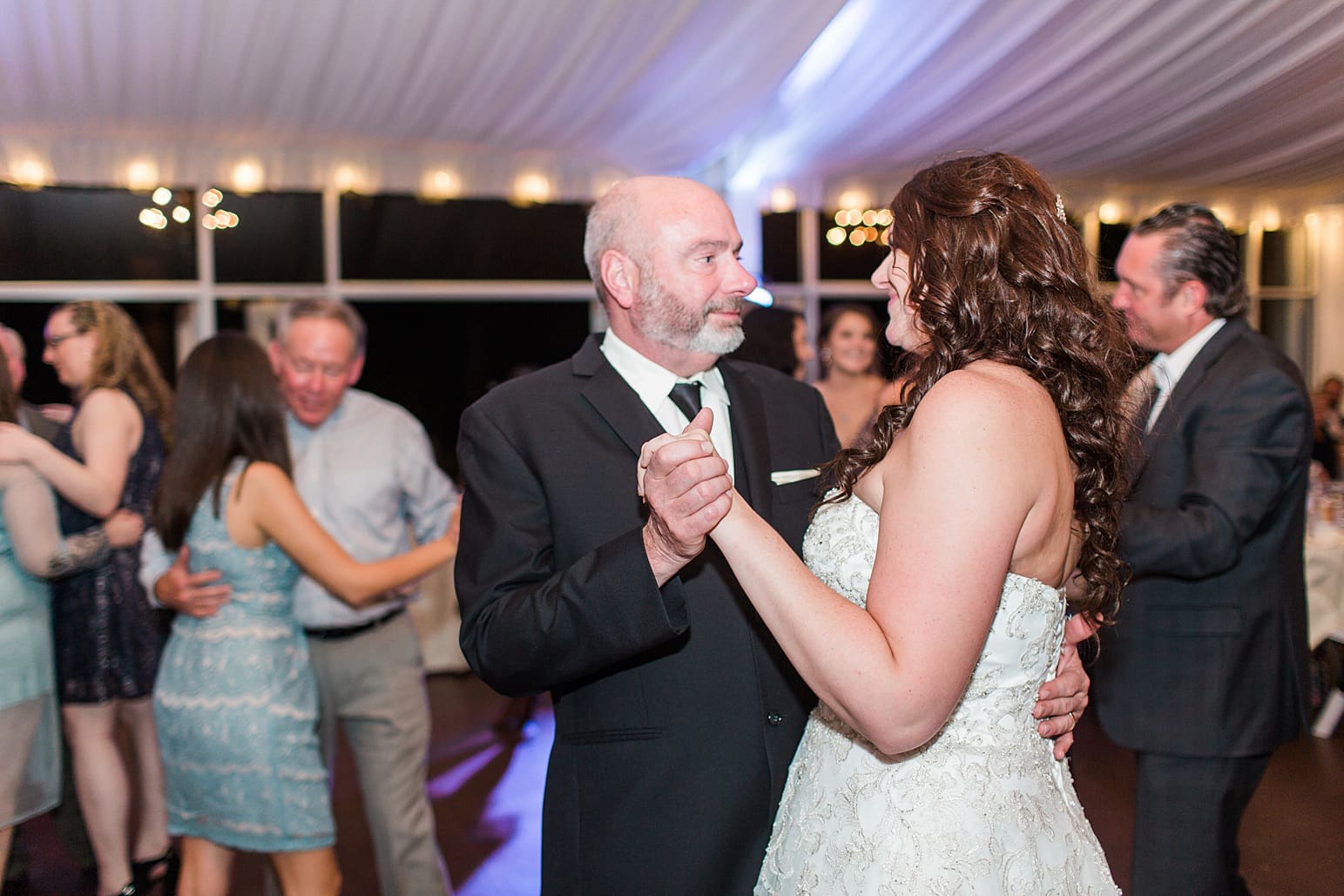 Arielle Peters Photography | Father of bride and bride sharing a dance at wedding reception on wedding day at the Ritz Charles Garden Pavilion in Carmel, Indiana. 