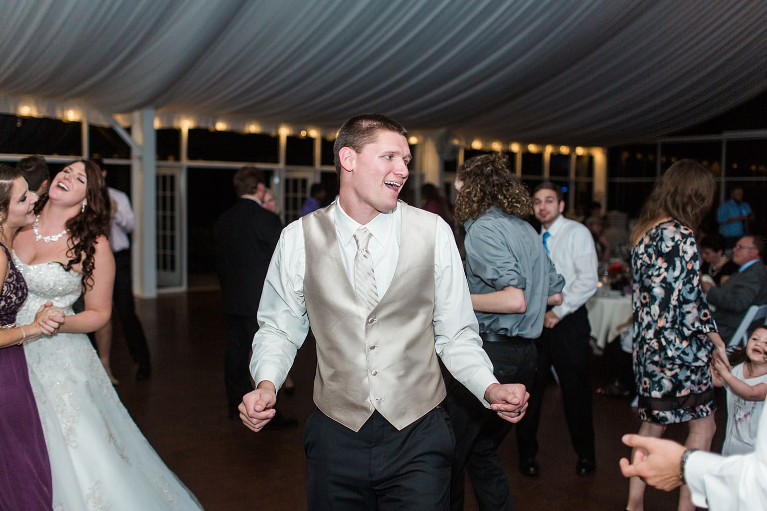 Arielle Peters Photography | Bride and groom dancing at wedding reception on wedding day at the Ritz Charles Garden Pavilion in Carmel, Indiana. 