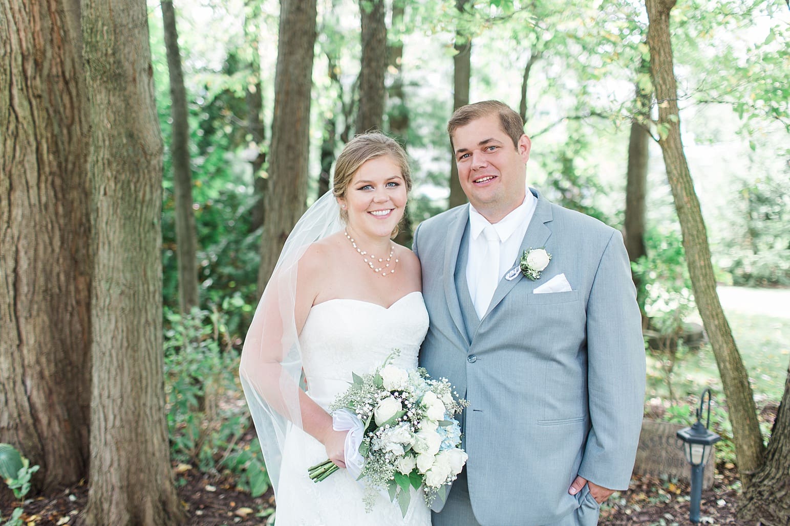 Arielle Peters Photography | Bride and groom in yard by lake on wedding day in Syracuse, Indiana.