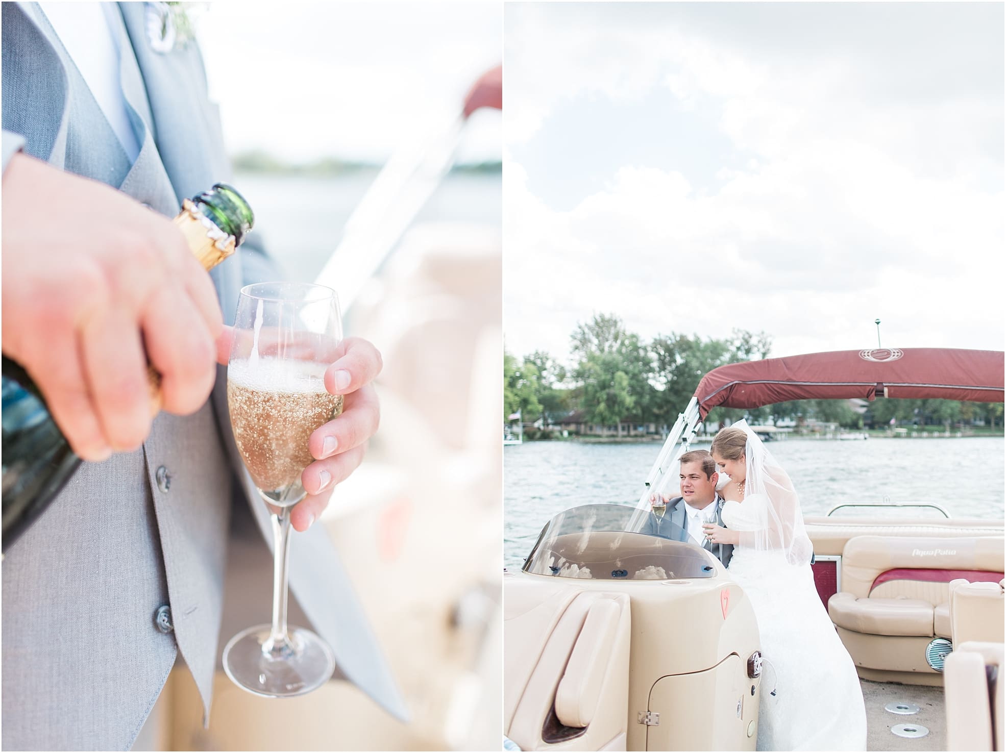 Arielle Peters Photography | Bride and groom on boat on lake on wedding day in Syracuse, Indiana.
