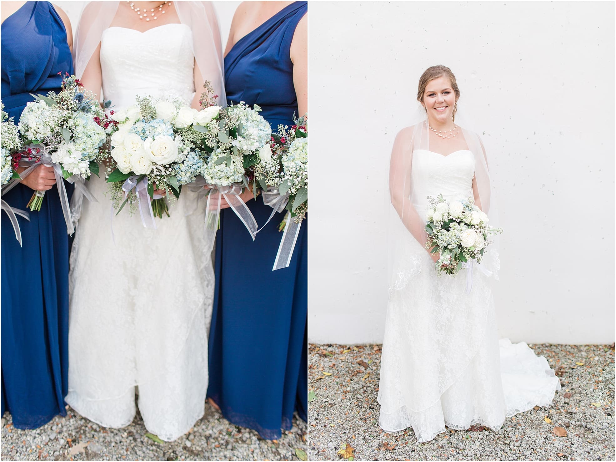 Arielle Peters Photography | Bride and bridesmaids holding bouquets outside on wedding day in Syracuse, Indiana.