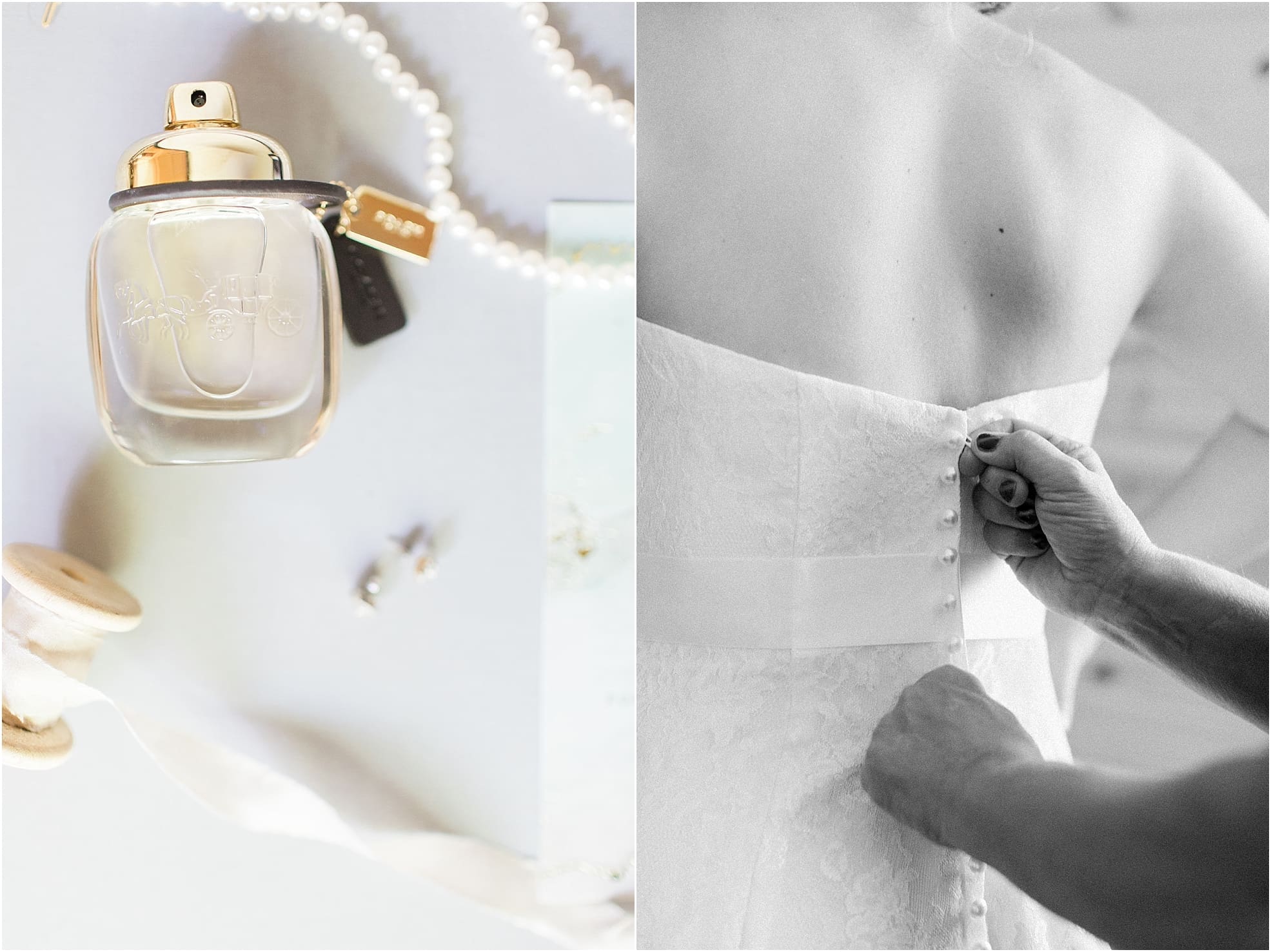 Arielle Peters Photography | Bride putting on wedding dress on wedding day in Syracuse, Indiana.