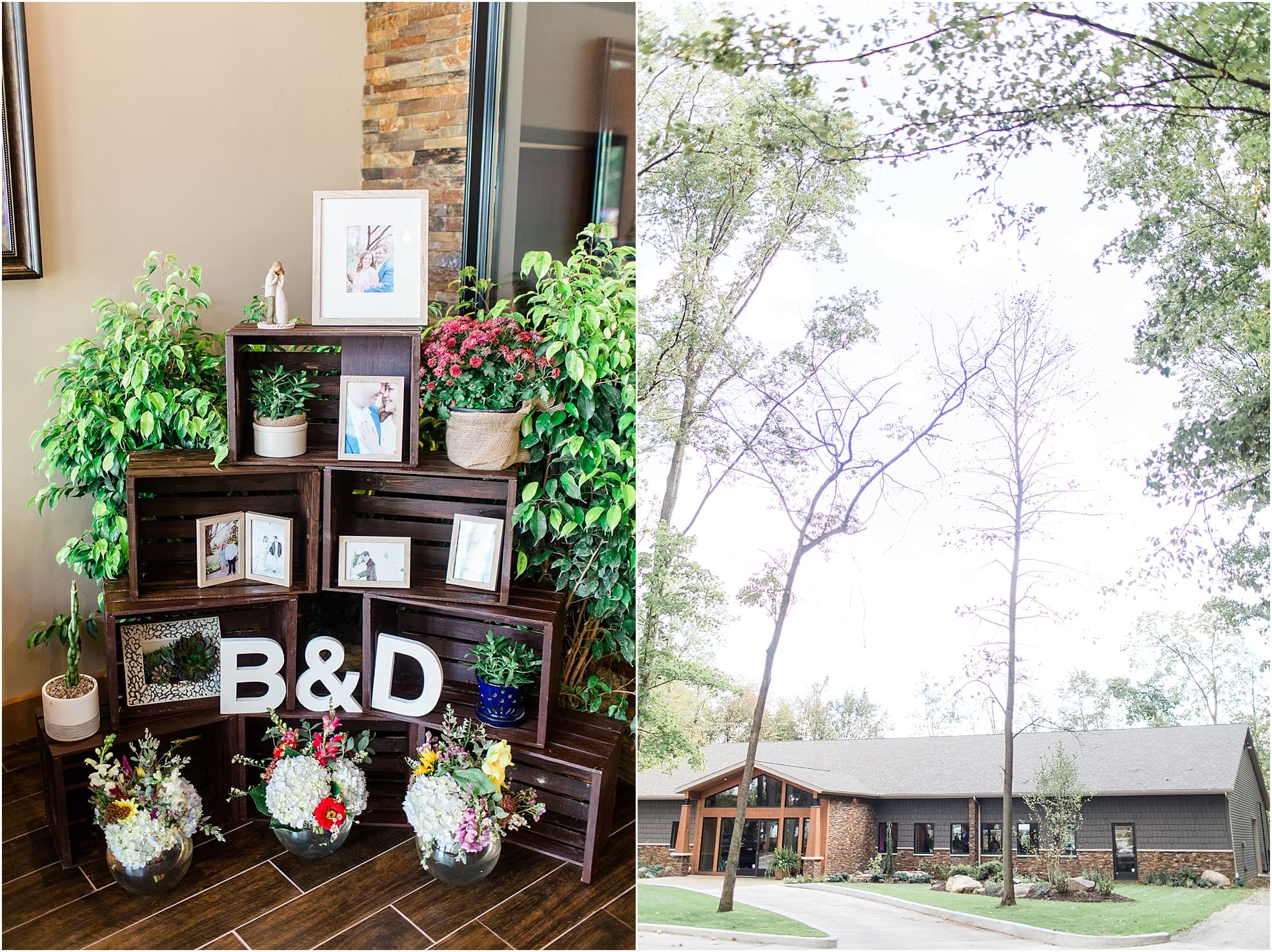 Arielle Peters Photography | Fall wedding reception table settings and floral arrangements on wedding day at the Sleepy Owl Restaurant in Syracuse, Indiana.