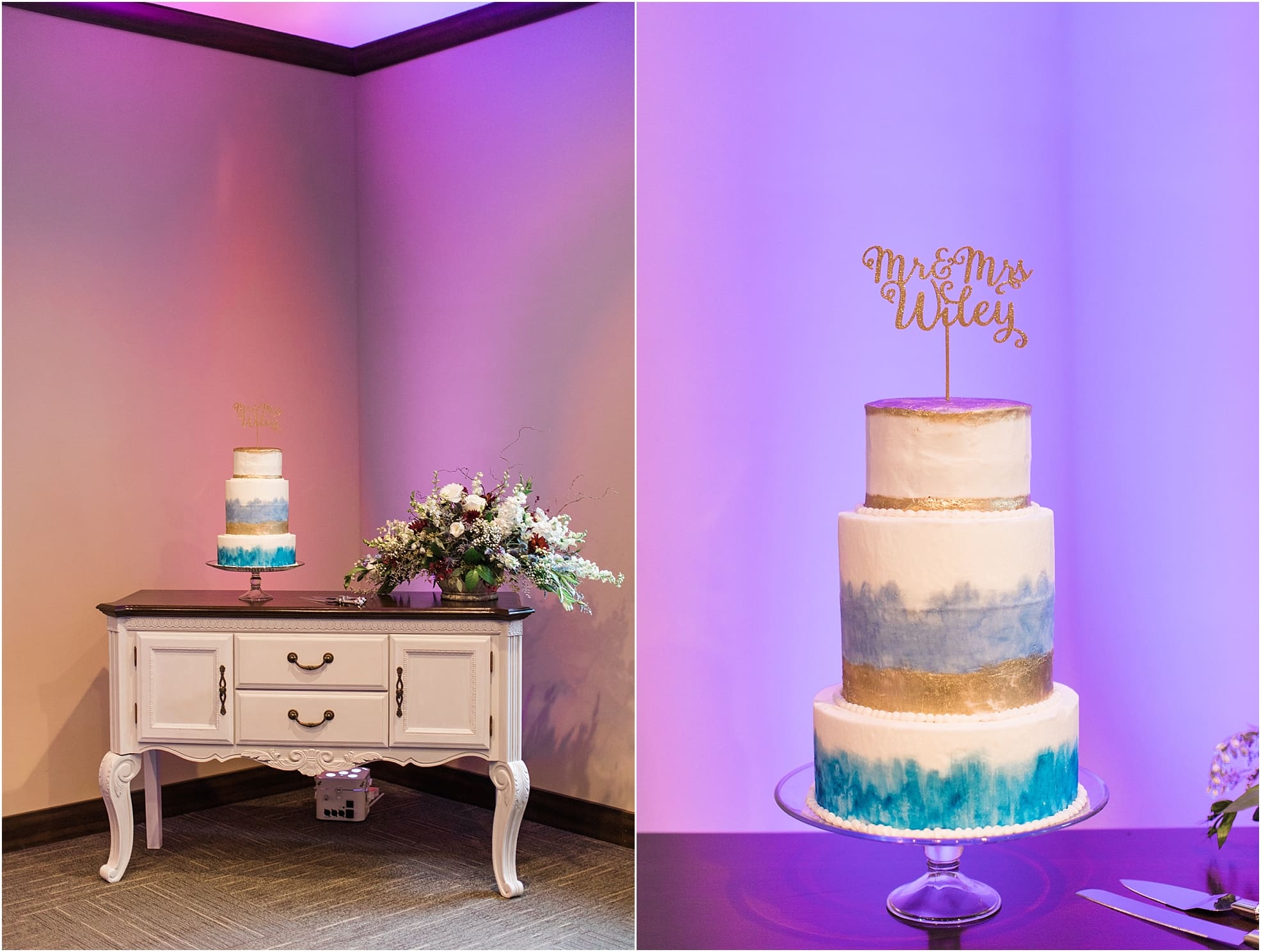 Arielle Peters Photography | Fall wedding reception table settings and cake on wedding day at the Sleepy Owl Restaurant in Syracuse, Indiana.