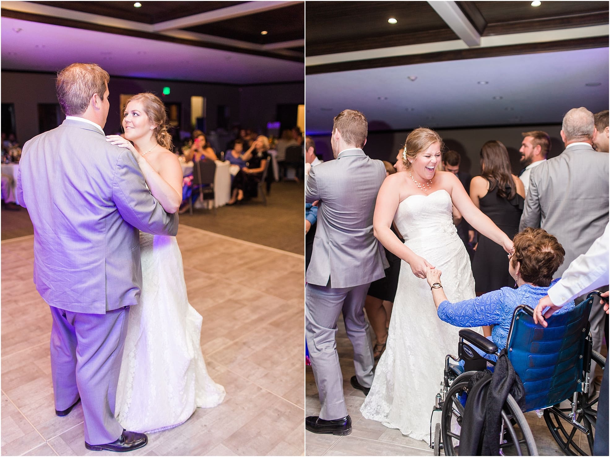 Arielle Peters Photography | Bride and groom sharing first dance on wedding day at Sleepy Owl Restaurant in Syracuse, Indiana.
