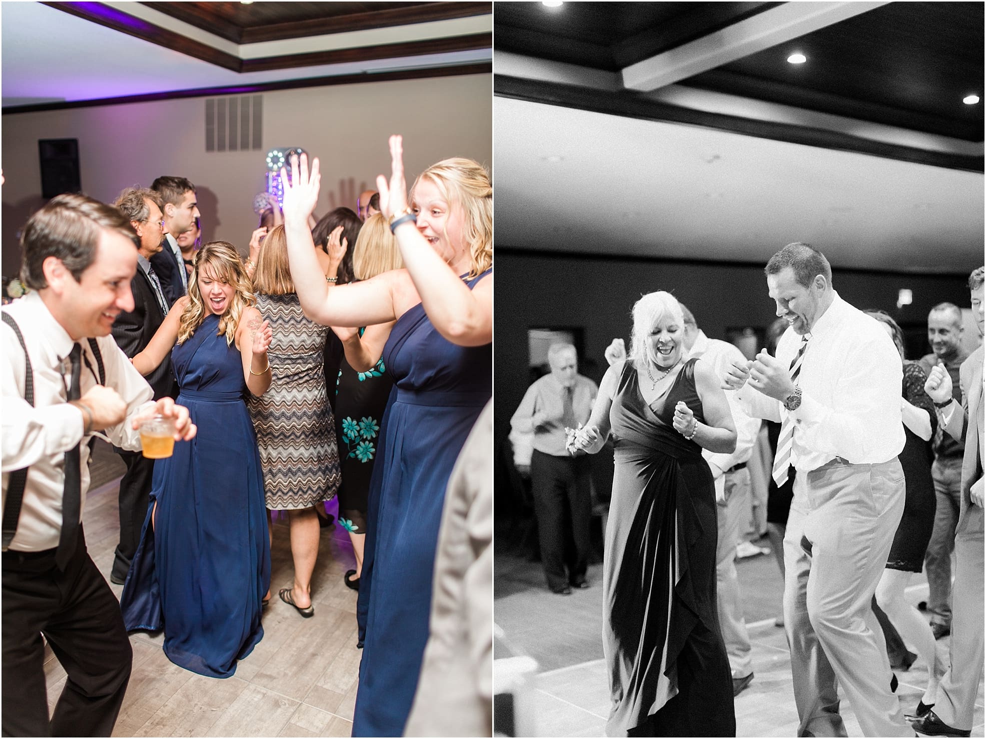 Arielle Peters Photography | Wedding guests dancing on wedding day at Sleepy Owl Restaurant in Syracuse, Indiana.