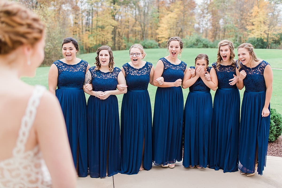 Arielle Peters Photography | Bride and bridesmaids having first reveal on wedding day in Huntington, Indiana.