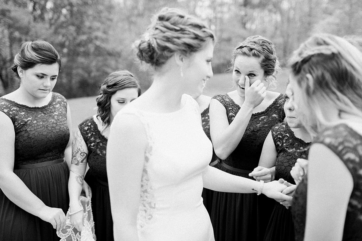 Arielle Peters Photography | Bride and bridesmaids having first reveal on wedding day in Huntington, Indiana.