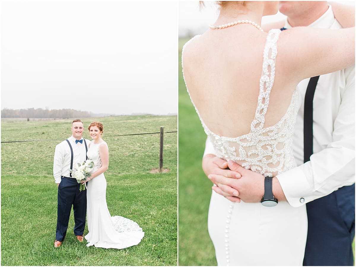 Arielle Peters Photography | Bride and groom in open green field on gloomy wedding day in Huntington, Indiana.