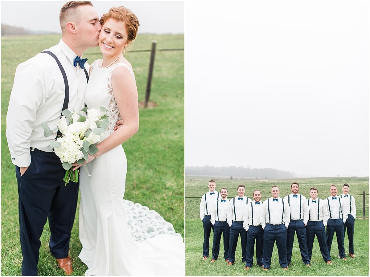 Arielle Peters Photography | Bride and groom kissing in open green field on gloomy wedding day in Huntington, Indiana.