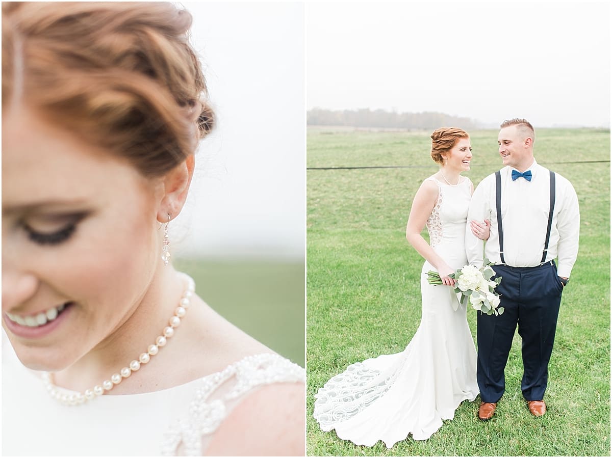 Arielle Peters Photography | Bride and groom in open green field on gloomy wedding day in Huntington, Indiana.