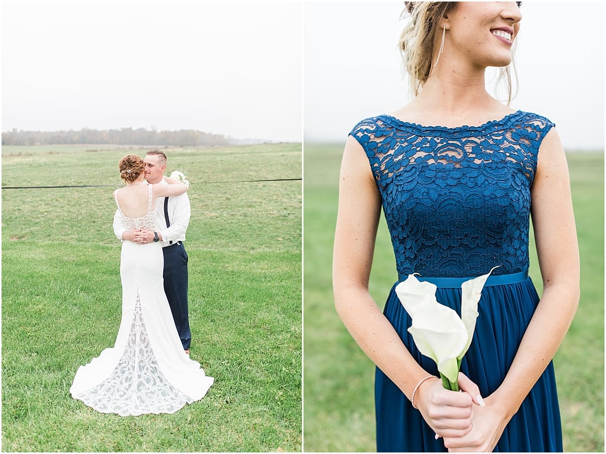 Arielle Peters Photography | Bride and groom slow dancing in open green field on gloomy wedding day in Huntington, Indiana.