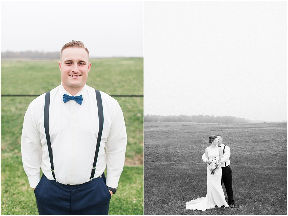 Arielle Peters Photography | Bride and groom in open green field on gloomy wedding day in Huntington, Indiana.