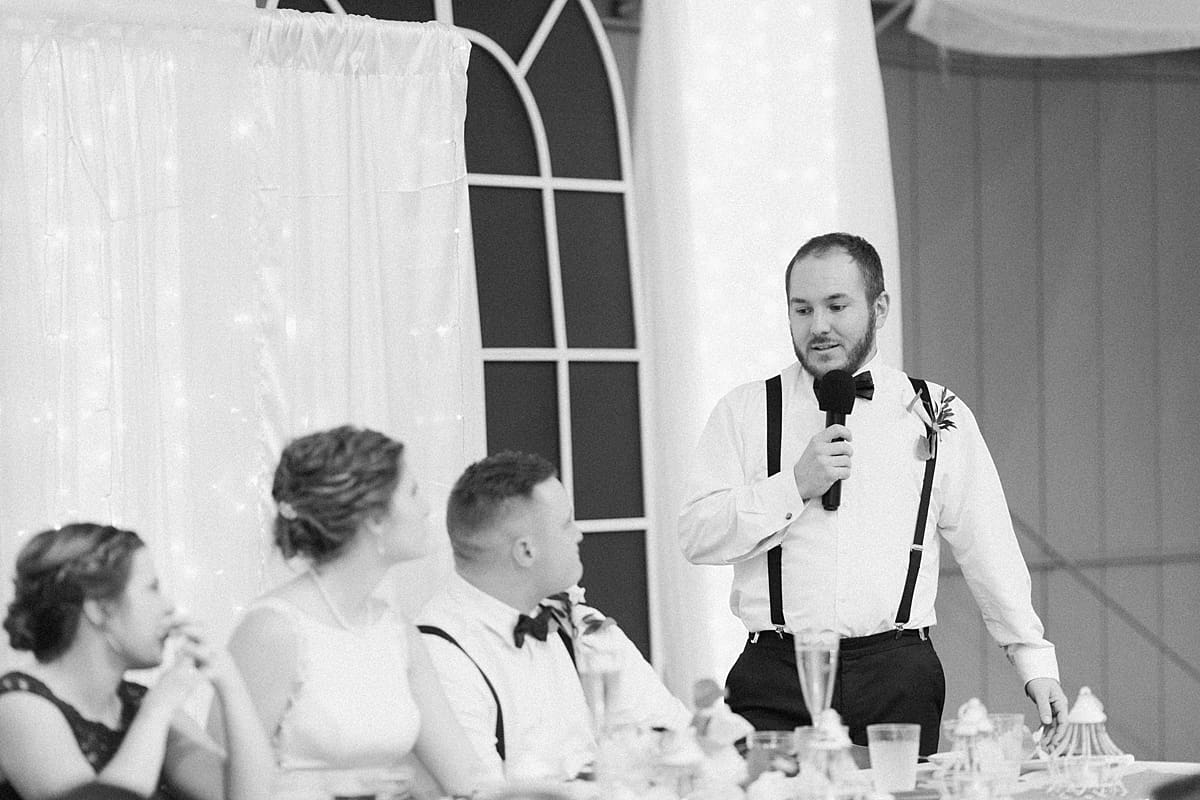 Arielle Peters Photography | Best man giving a speech at wedding reception on wedding day in Huntington, Indiana.
