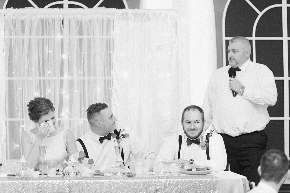 Arielle Peters Photography | Father of the bride giving a speech at wedding reception on wedding day in Huntington, Indiana.
