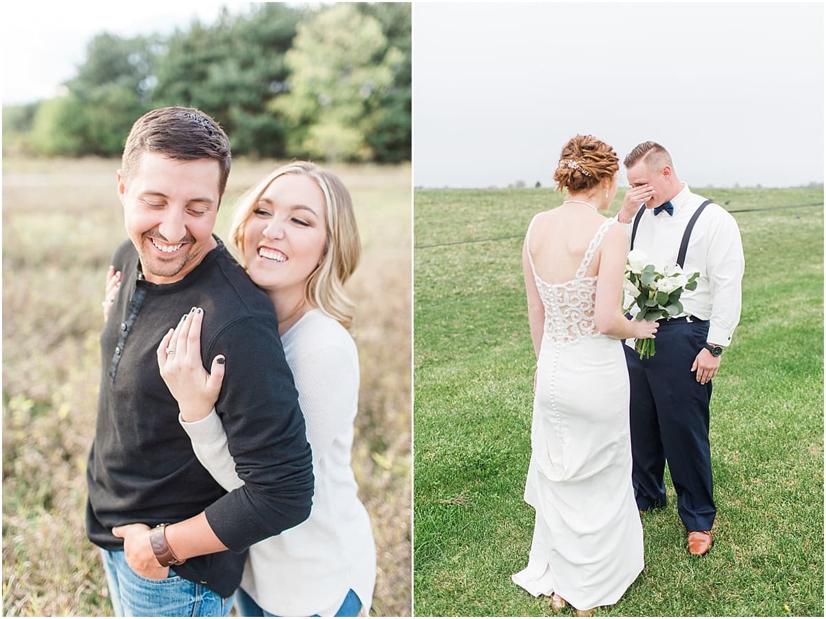 Arielle Peters Photography | Bride and groom having first look in open field on wedding day.