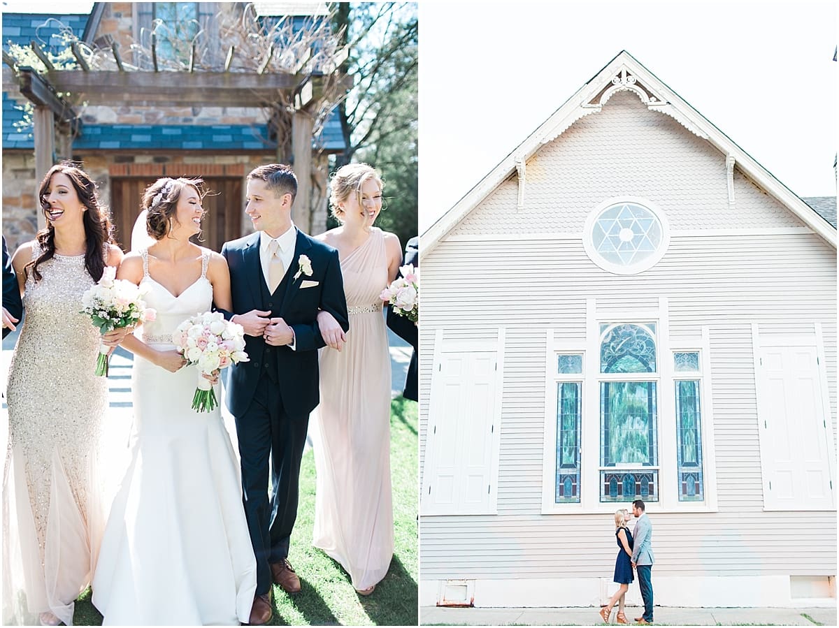 Arielle Peters Photography | Bride and groom walking arm and arm under over-grown trellis on wedding day.